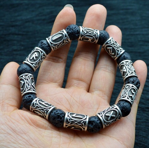 Vintage volcan pierre de lave perles Runes perles hommes Bracelet Viking Rune Bracelet mode Bracelet à breloques bijoux cadeau d'amitié ► Photo 1/5