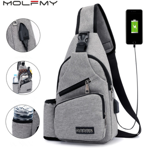 Sac de poitrine chargeur USB externe unisexe pour hommes, sac à bandoulière de voyage antivol ► Photo 1/6