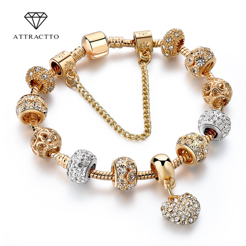 ATTRACTTO – Bracelet porte-bonheur de charme doré en coeur, bijou féminin de luxe pour femme, SBR170020 ► Photo 1/6