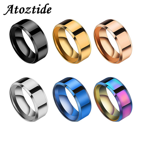 Atoztide-bagues pour femmes et hommes, en titane noir, en acier inoxydable, 8mm, ronde, mariage, amoureux ou Couple, idée cadeau ► Photo 1/6