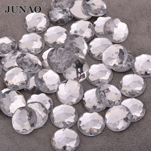 JUNAO – grands cristaux blancs clairs, 6 8 10 12 14 16 18 20 25 30mm, gros Strass, pierres acryliques rondes Non cousues ► Photo 1/6