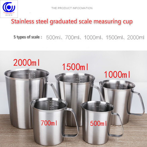 Tasse échelle de mesure épaissie | En acier inoxydable 304, tasse de thé au lait, cuillère à œufs cylindre gradué 500ml/700ml/1000ml/1500ml ► Photo 1/1