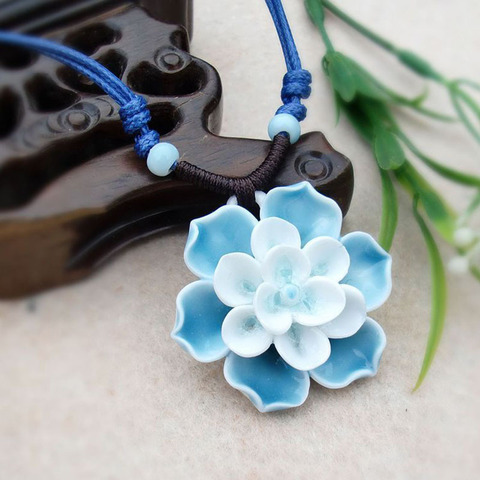 Collier artistique en forme de fleur de Lotus, fait à la main en céramique, cadeau pour femmes ► Photo 1/4