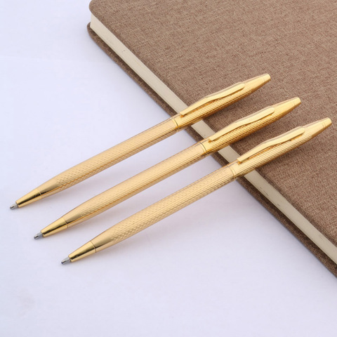 Haute qualité stylo à bille en métal vague gravée fleurs en acier inoxydable doré stylo à bille papeterie fournitures de bureau ► Photo 1/5