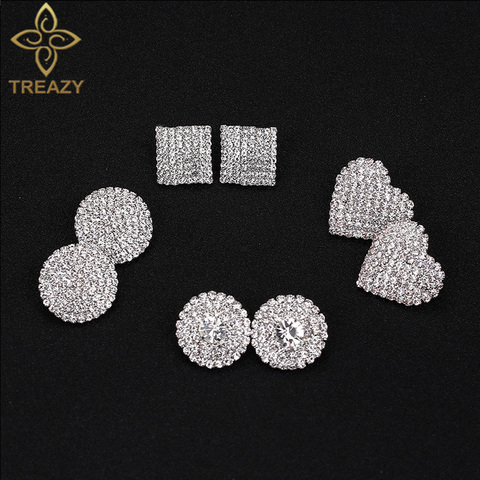 TREAZY – boucles d'oreilles carrées en strass couleur argent pour femmes, bijoux ronds et en forme de cœur, à la mode, cadeaux de bal de mariage ► Photo 1/1