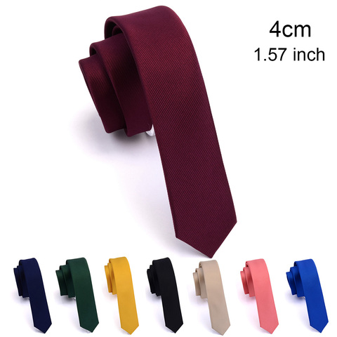 GUSLESON-cravate Slim solide pour hommes, cravate Slim de 4cm, tissé à la main, rouge jaune vert, pour fête de mariage, à la mode, décontracté ► Photo 1/6