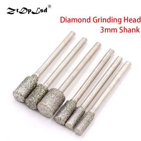 1 pièces Grit60 3MM tige cylindre diamant tête de meulage Points cylindriques enduit sculpture bavures outils lapidaires pierre de Jade marbre ► Photo 1/6