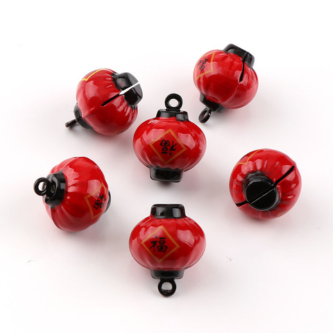 Lanternes en cuivre rouge, 22.5mm x 18mm, 2 pièces, pendentifs en forme de cloches ouvertes pour le nouvel an chinois, accessoires artisanaux faits à la main pour fête, bricolage ► Photo 1/6