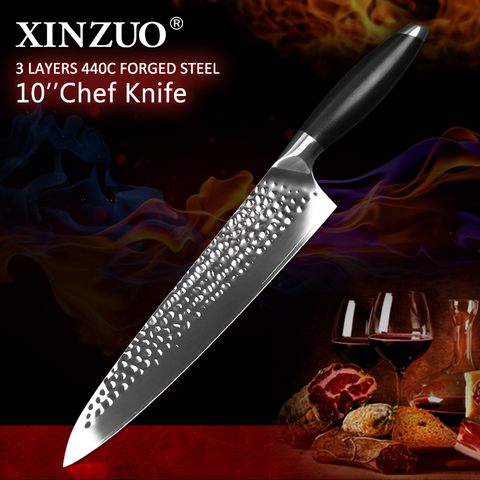 XINZUO couteaux de cuisine Chef 10 ''en acier inoxydable 3 couches 440C noyau en acier plaqué couteau à viande pour légumes de haute qualité avec manche G10 ► Photo 1/1