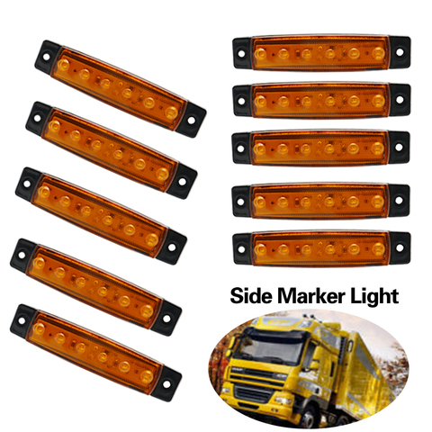 10 pièces jaune voiture lumières externes LED 24v 6 SMD LED Auto voiture Bus camion Wagons côté marqueur indicateur remorque lumière arrière ► Photo 1/6