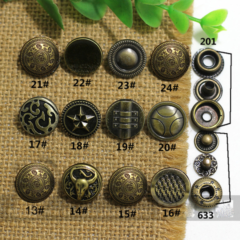 12 conception 15mm vintage élégant sculpté bronze couleur snaps métal décoratif bouton pour vêtements en cuir artisanat à coudre accessoires ► Photo 1/5