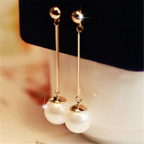 Boucles d'oreilles longues en imitation de perles pour femmes, Bijoux coréens, couleur or, cadeaux ► Photo 1/4