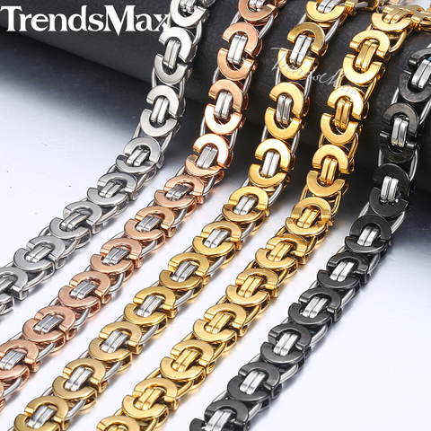 Trendsmax-collier byzantin pour hommes, 7/9/11mm, chaîne en acier inoxydable, or et noir, 2022, bijoux à la mode, cadeau, 18-36 