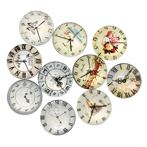 Horloge rétro mixte 25mm, 10 pièces, montre de poche, Cabochons fait à la main en verre, embellissement pour l'artisanat et la fabrication de bijoux, nouvelle tendance ► Photo 1/6