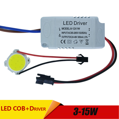 LED COB + alimentation pilote, éclairage intégré à courant constant, sortie 85-265V, transformateur 300ma, 3W 5W 7W 10W 12W 15W ► Photo 1/1