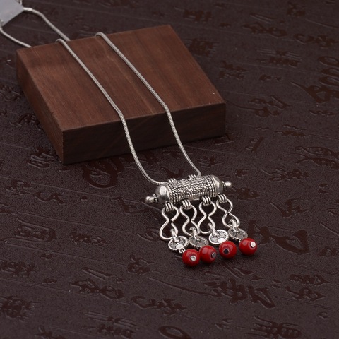 Femmes gitane bijoux bohème ethnique rouge pierre naturelle pendentifs colliers en métal tibétain argent couleur chaîne collier pour les femmes ► Photo 1/6