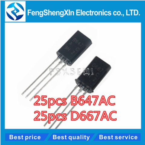 Lot de 50 ou 25 transistors D667AC + 25 B647AC 2SD667 2SB647, TO-92L ► Photo 1/1