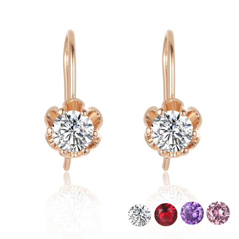 Boucles d'oreilles pendantes en forme de fleurs en Zircon cubique pour femmes, 7 couleurs, Rose, or, blanc, rouge, 585 ► Photo 1/6