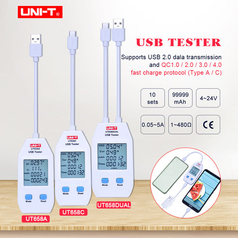 Testeur USB UNI-T à double tension/C/C/Volt ampère, chargeur de produit numérique, chargeur de produit, compteur de capacité avec stockage de données ► Photo 1/6