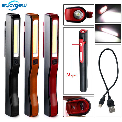 Stylo magnétique COB lampe de poche LED Rechargeable Portable Rechargeable par USB, pince, lampe de travail, batterie intégrée avec aimant ► Photo 1/6
