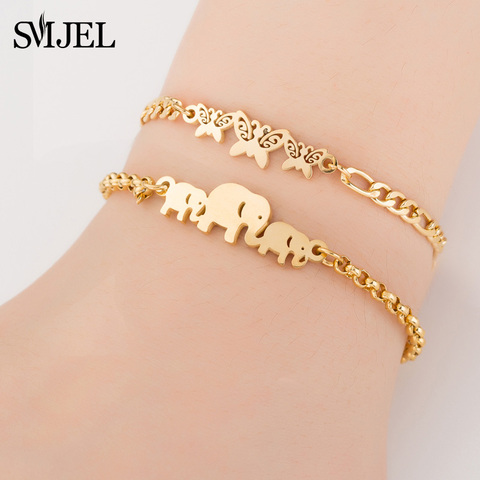 SMJEL – Bracelet en acier inoxydable pour femmes, accessoires de bijoux, jolis animaux, papillon, éléphant ► Photo 1/6