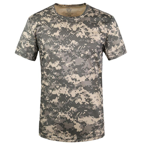 T-Shirt de Camouflage à manches courtes pour hommes, à séchage rapide, à col rond, décontracté, Combat tactique en plein air, militaire, été ► Photo 1/6