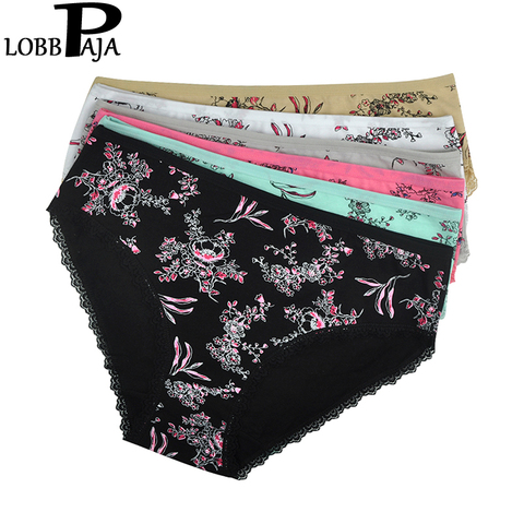 Lobpaja-6 pièces/lot, sous-vêtements en coton pour femmes, taille moyenne, imprimé Floral, Sexy, culotte en dentelle, grande taille, A5 ► Photo 1/6