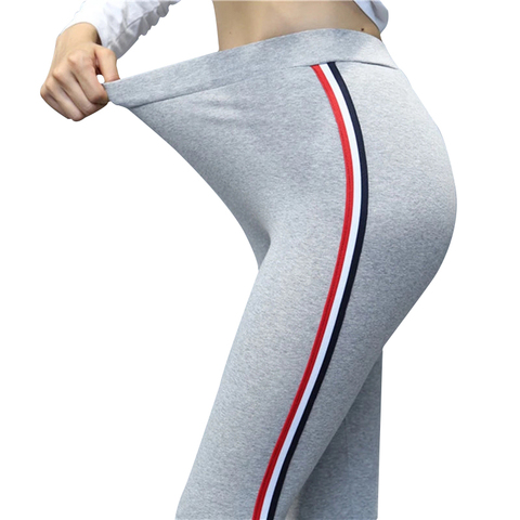 Grande taille 5XL qualité coton Leggings rayures latérales femmes décontracté haute stretch Leggings pantalon taille haute Fitness Leggings femme ► Photo 1/6