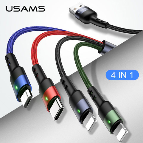 USAMS 3 en 1 Micro câble USB 3A type C câble pour iPhone câble USB C câble de charge 4 en 1 cordons pour iPhone 6 6s 7 8 x xs Samsung ► Photo 1/6