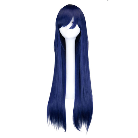 QQXCAIW-perruque Cosplay synthétique lisse et longue, bleu marine, coiffure mixte de 80 Cm ► Photo 1/3