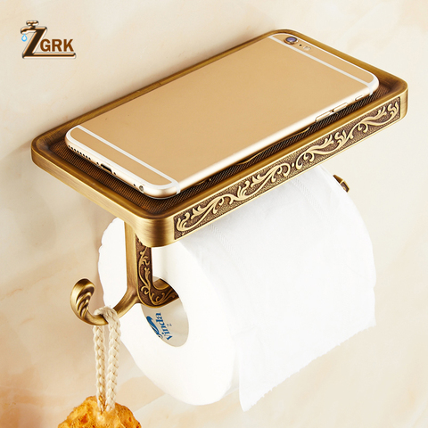 ZGRK – porte-papier toilette chromé/doré, crochet pour serviette en papier et support pour téléphone, matériel de salle de bain ► Photo 1/6