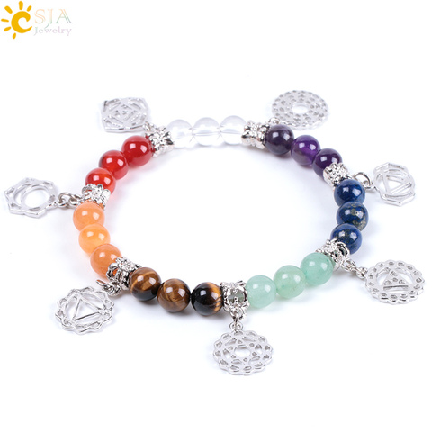 CSJA-Bracelet Chakra pour femmes, 8mm, 7 perles d'énergie, guérison, perles d'énergie, prière, pierre naturelle, Yoga, bijoux E996, nouveau, tendance ► Photo 1/6