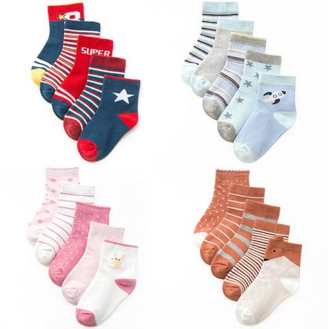 5 paires/ensemble Belle Mignon Doux Printemps Rayé Dot Automne Bébé Enfants Chaussettes Infantile Garçons Filles Enfants Unisexe Modèle Nouveau-Né de Bande Dessinée ► Photo 1/1