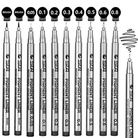 Fineliner-ensemble de stylos à balles, 10 pigments noirs, micro-stylos à dessin pour journaux à balles, rédaction de Documents de bureau ► Photo 1/6