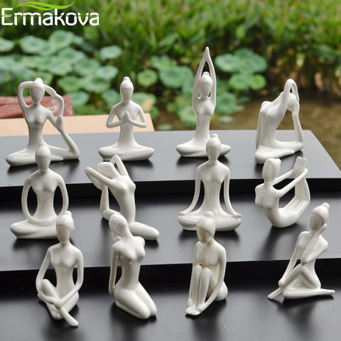 ERMAKOVA 12 Styles Art abstrait céramique Yoga pose Figurine porcelaine Yoga dame Figure Statue maison Yoga Studio décor ornement ► Photo 1/6