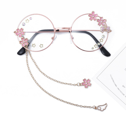 Mignon Sakura aile pendentif clair optique lunettes cadre femmes rondes filles rétro gothique à la main lunettes nœud verre Oculos Gafas ► Photo 1/6