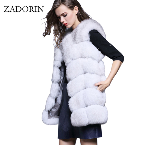 ZADORIN-gilet en fausse fourrure pour femme, 4XL, gilet en fausse fourrure de renard, haute qualité, à la mode, col rond, Long Cardigan hiver ► Photo 1/1