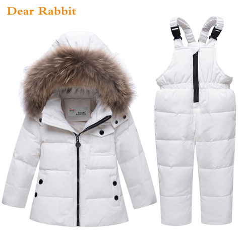 Ensemble de parka en fourrure naturelle imperméable pour enfant et bébé, combinaison de ski en couleur argent, doudoune chaude et légère, pour fille et garçon ► Photo 1/6