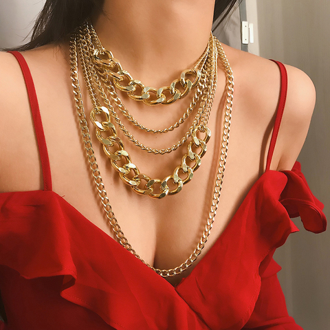 Colliers Vintage avec pendentif en chaîne épaisse pour femmes, style bohème, métal doré, multicouche, vente en gros, 2022 ► Photo 1/6