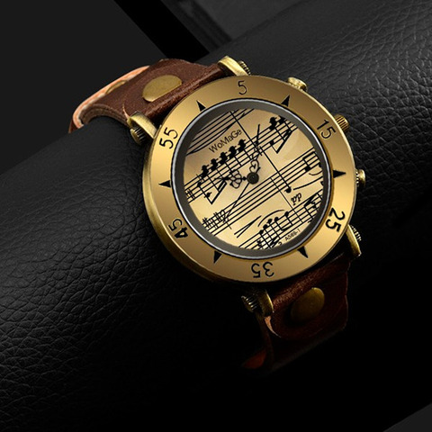 Femmes, montres style musical, tendance en cuir, horloge de marque, bayan kol saati ► Photo 1/6