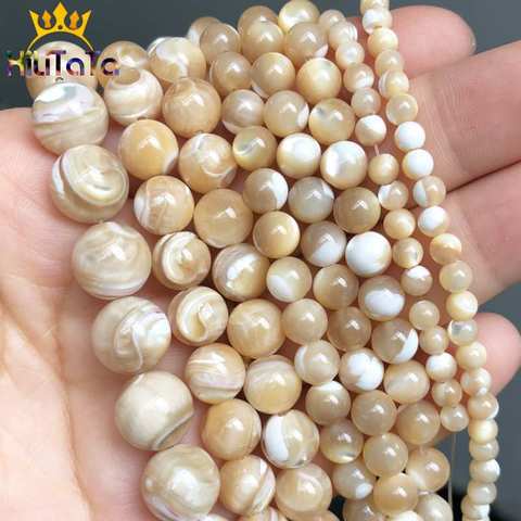 Perles en coquille de Trochus naturelles, rondes et amples, pour la fabrication de bijoux, de colliers Bracelet à bricoler soi-même, choix de 15 pouces, tailles 4/6/8/10mm ► Photo 1/6