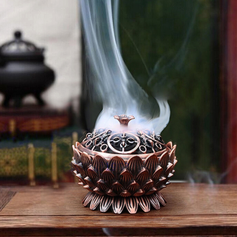 Brûleur d'encens en alliage de Zinc-cuivre en forme de Lotus en laiton Mini encensoir de bois de santal créatif bureau à la maison décor porte-encens ► Photo 1/6