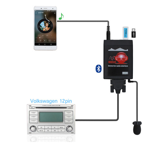 Moonet-adaptateur Bluetooth pour voiture, MP3 USB/AUX, stéréo mains-libres, changeur de CD 12pin, compatible avec VW Audi Skoda Octavia Seat QX991 ► Photo 1/5