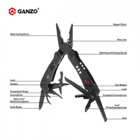 Ganzo G302 G302B pinces multiples 26 outils en un ensemble d'outils à main Kit de tournevis couteau pliant Portable pinces en acier inoxydable ► Photo 1/6