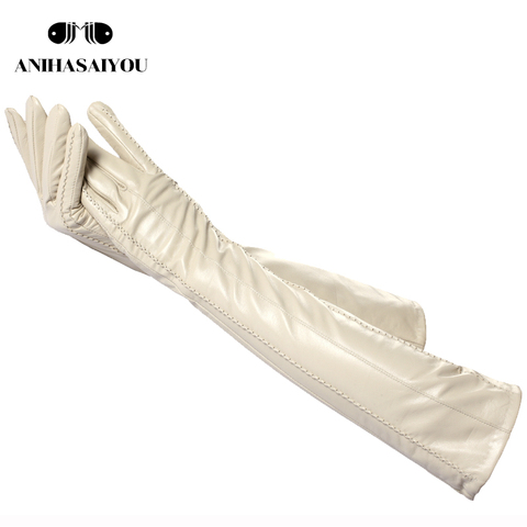 Gants longs en cuir beige à la mode, gants longs en cuir de haute qualité pour femmes, gants longs d'hiver en peau de mouton véritable pour femmes-CSD2-50CM ► Photo 1/6