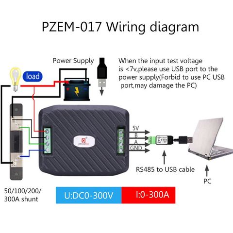 PZEM-017 compteur de courant continu RS485 Interface Modbus voltmètre énergie wattmètre 0-300V 50A/300A Shunt câble USB ► Photo 1/6