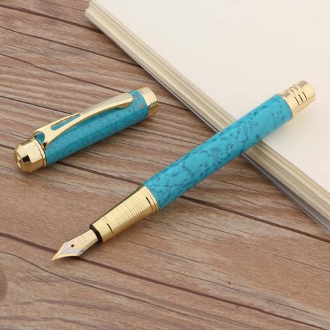 Stylo à plume en métal doré, garniture de couleur Turquoise de luxe, 0.5mm, papeterie fournitures scolaires de bureau, stylos à encre d'écriture ► Photo 1/4