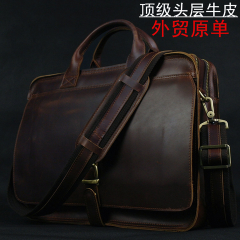 Mallette de luxe en cuir véritable pour hommes, sac d'ordinateur portable, portefeuille, sac d'affaires masculin, porte-documents, sac de bureau ► Photo 1/6