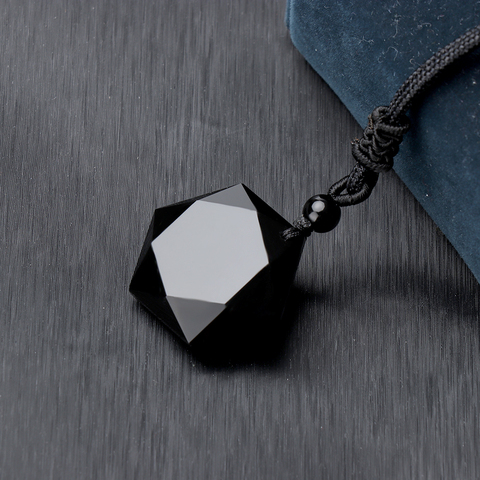 1PC noir obsidienne pierre hexagramme forme pendentif chandail chaîne ornements amulette collier mode bijoux accessoires pour unisexe ► Photo 1/6