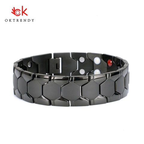 Oktrendy – Bracelet magnétique Simple pour hommes, nouveau Style décontracté, Bracelets en acier inoxydable noir pour l'arthrite, bijoux de soins de santé, cadeaux ► Photo 1/6